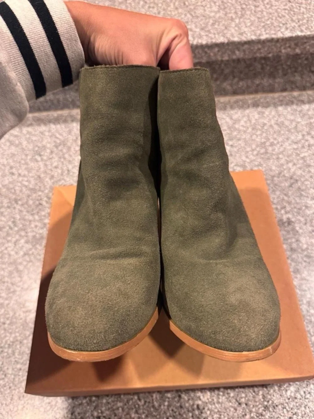 Urban Outfitters Olive Suede Block Heel Ankle Boots